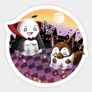 Kawaii Ghosts - Vampire and a Wolf Sticker